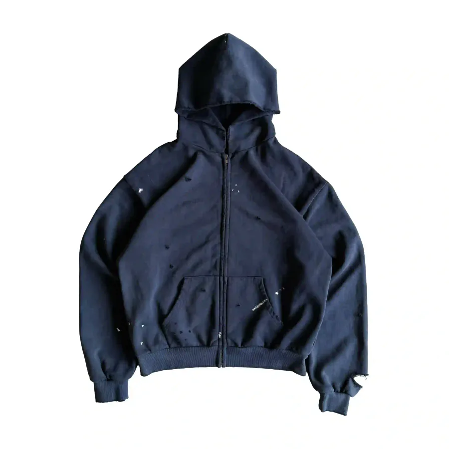 SOLVA Atelier Destroy Washed Zip-Up Hoodie Navy