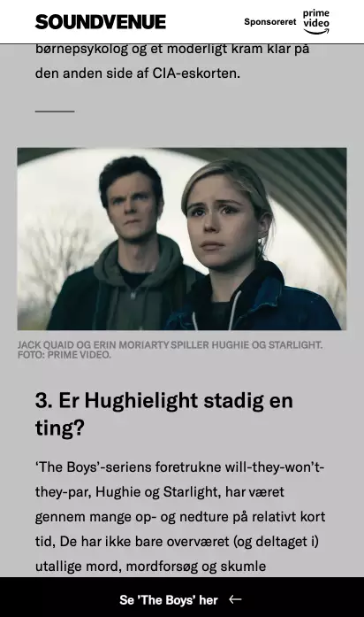 Close-up of Jack Quaid and Erin Moriarty portraying Hughie and Starlight looking serious outdoors.