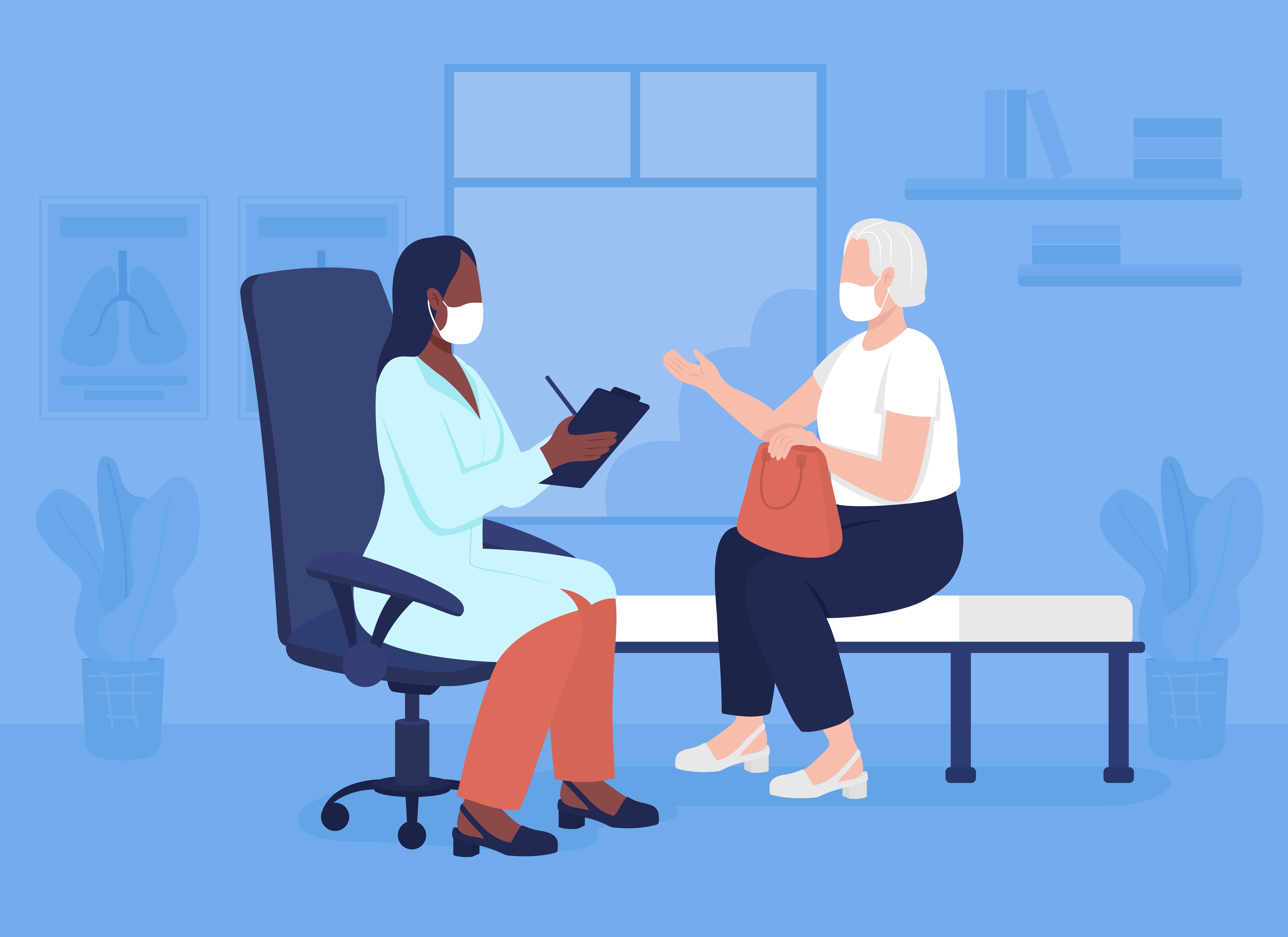 Graphic of a doctor with a patient