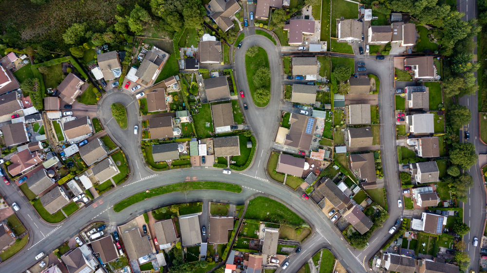 Aerial view of housing in the uk