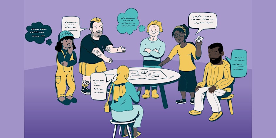 Cartoon depicting a group discussion