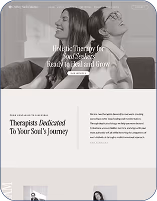 Website design for a Montana holistic therapy practice offering counseling and healing services, featuring modern layout with elegant black and white imagery