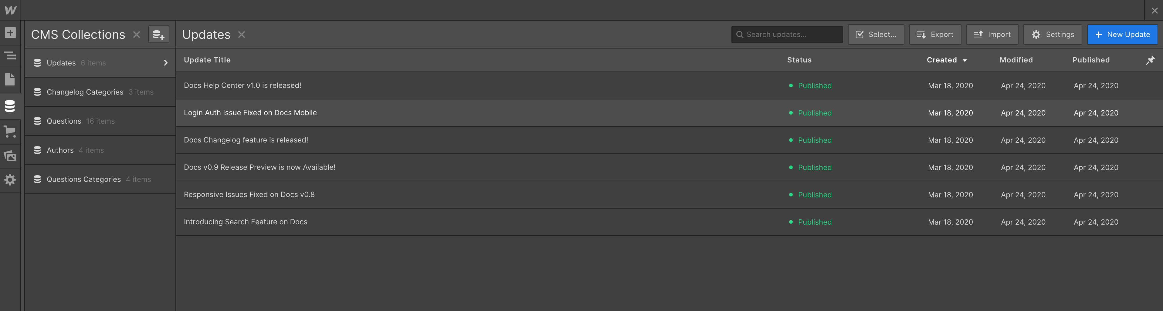 CMS Collection - Docs Webflow Template