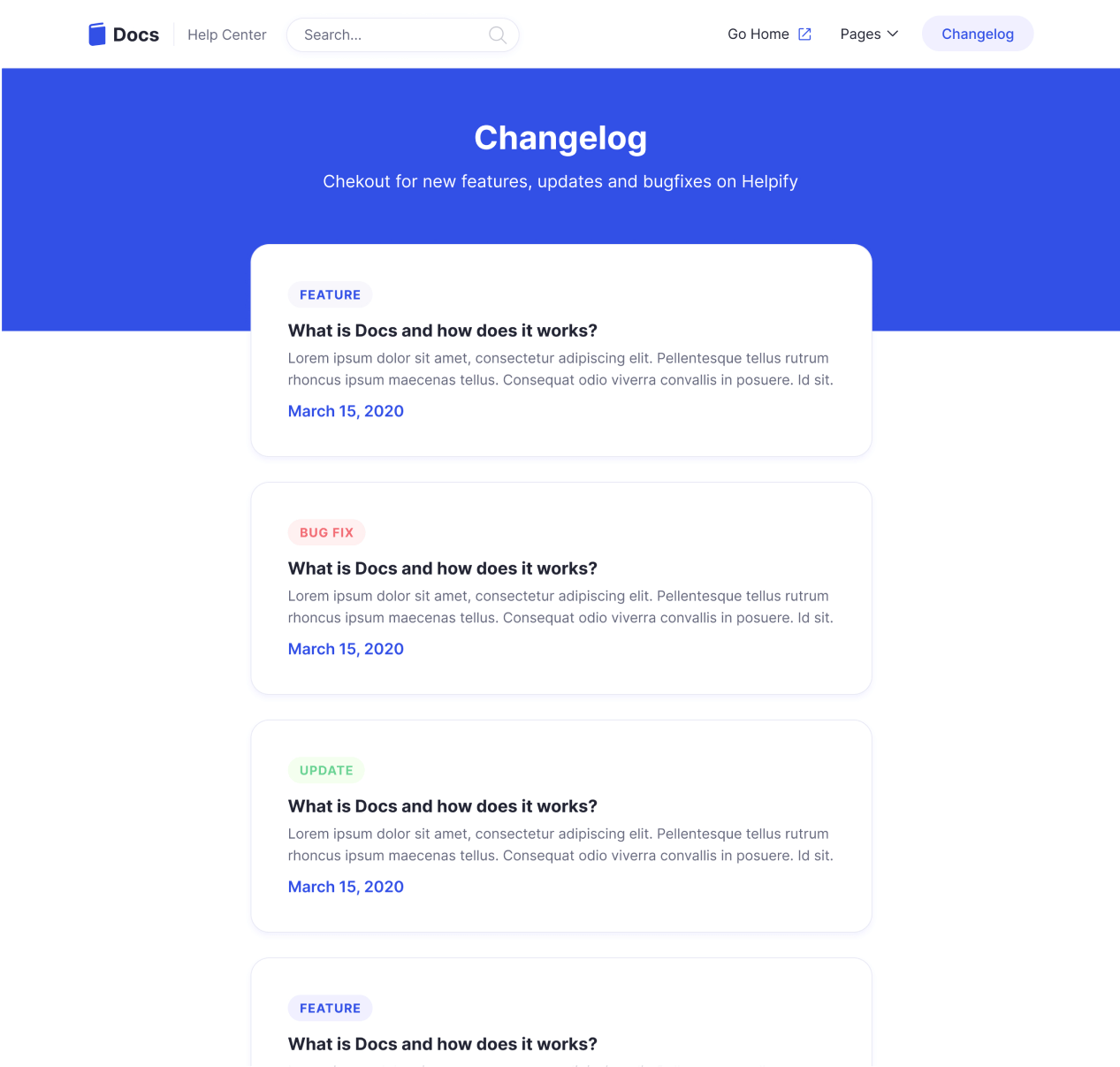 Docs - Changelog page - Support and Help Webflow Template