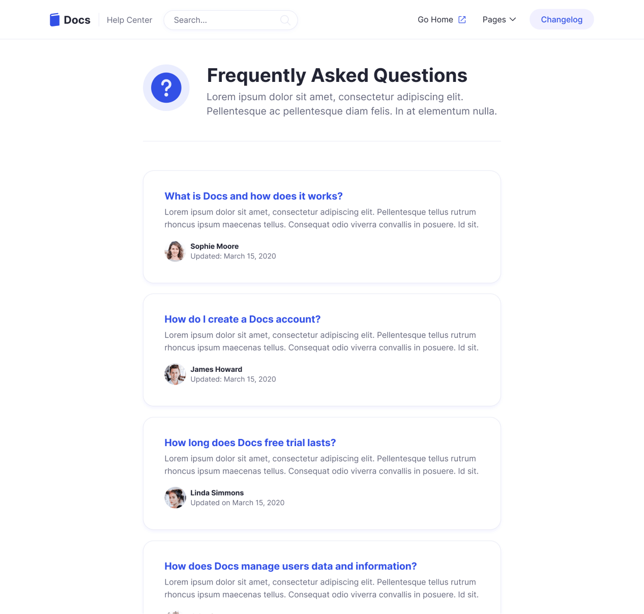 Docs - FAQ page - Support and Help Webflow Template