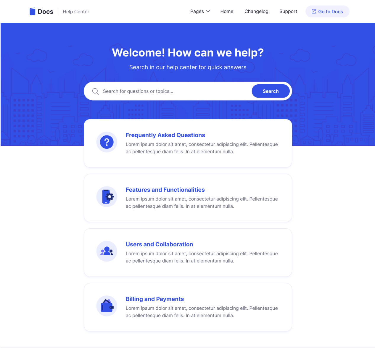 Docs - Home V1 page - Support and Help Webflow Template