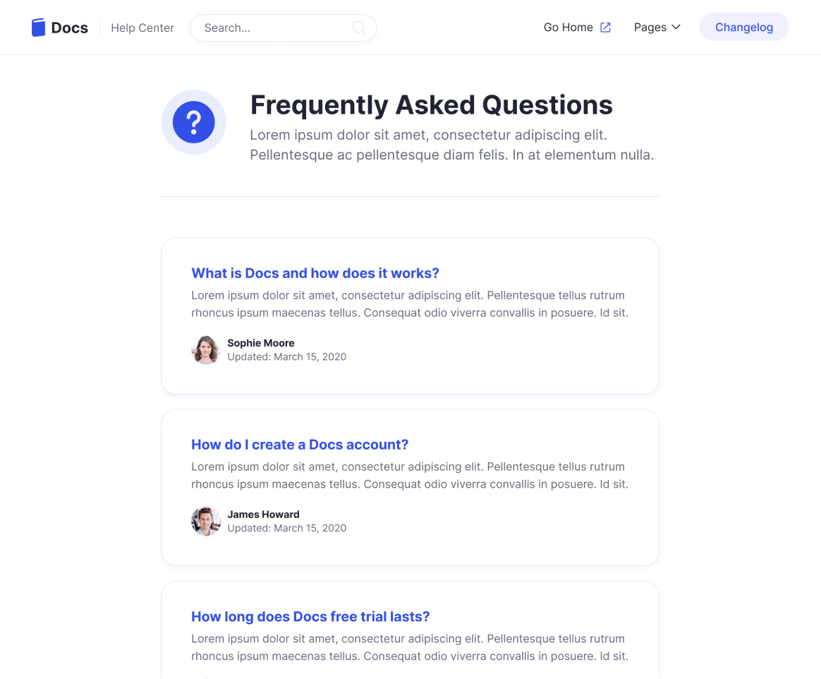 Docs - FAQ page - Support and Help Webflow Template