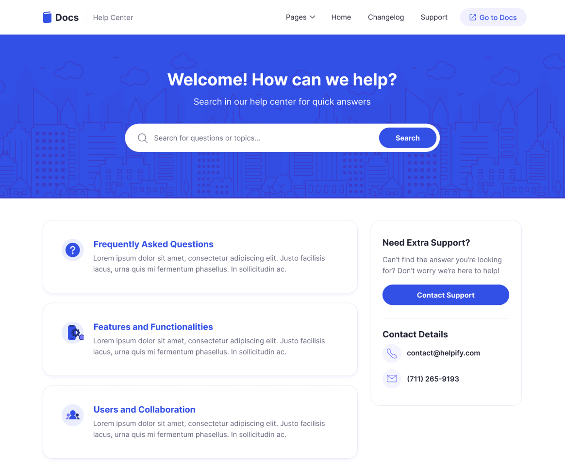 Docs - Home V3 page - Support and Help Webflow Template