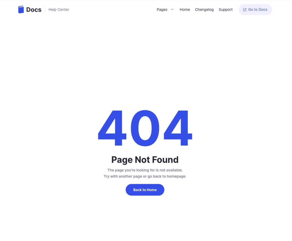 Docs - 404 Not Found page - Support and Help Webflow Template