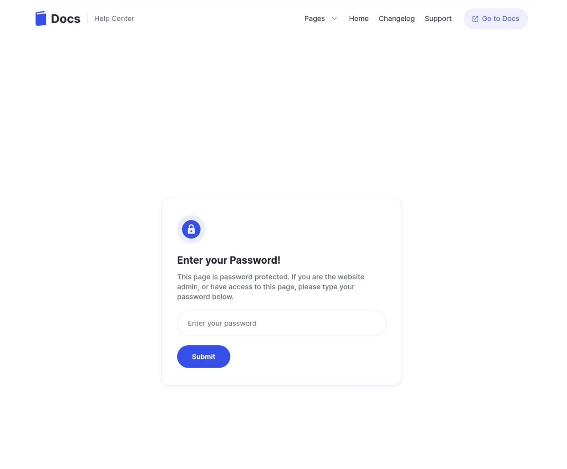 Docs - Password Protected page - Support and Help Webflow Template