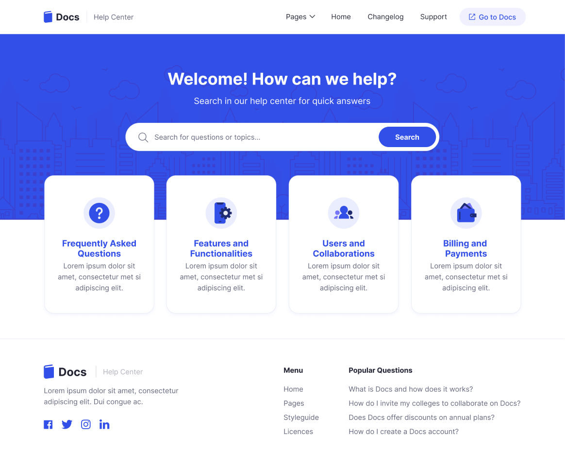Docs - Home v2 page - Support and Help Webflow Template