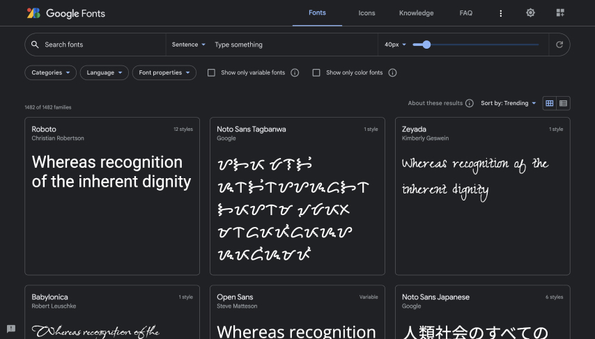 Google font screenshot