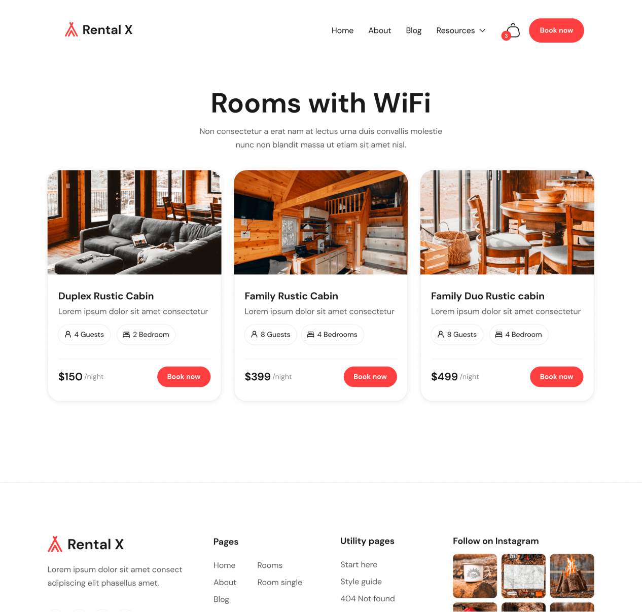 Rental X - Rooms Category page - Hostel, Hotel & Airbnb Webflow Template Webflow Template