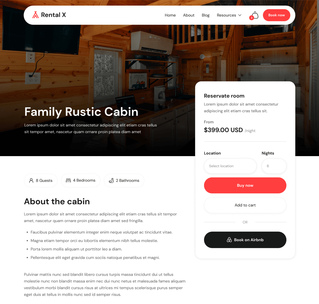 Rental X - Room Single page - Hostel, Hotel & Airbnb Webflow Template Webflow Template