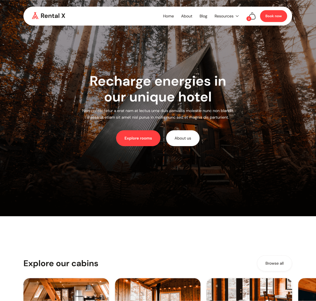 Rental X - Home page - Hostel, Hotel & Airbnb Webflow Template Webflow Template