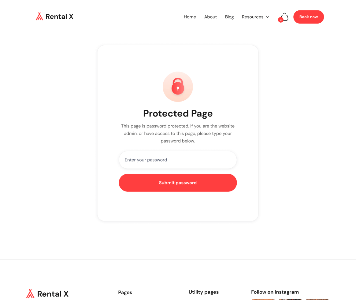 Rental X - Password Protected page - Hostel, Hotel & Airbnb Webflow Template Webflow Template
