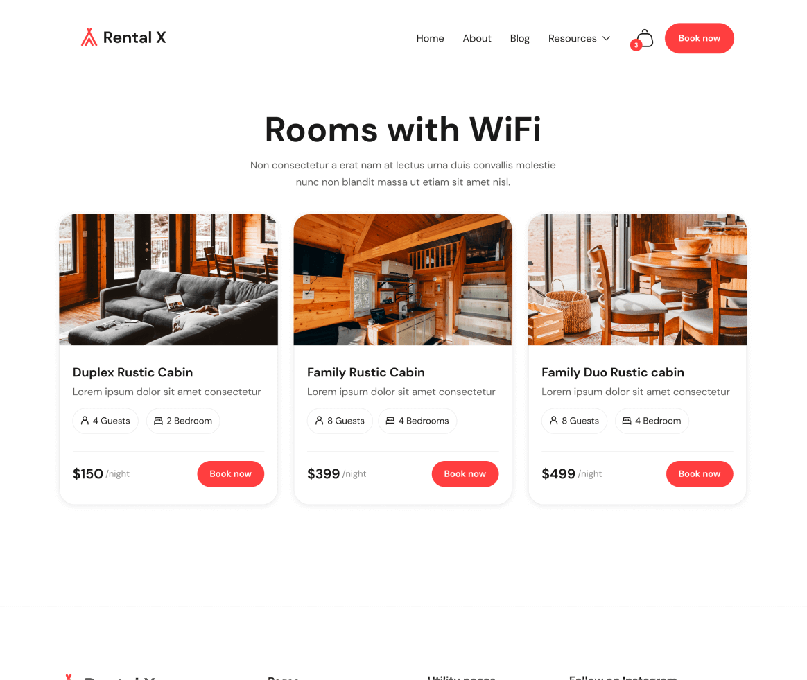 Rental X - Rooms Category page - Hostel, Hotel & Airbnb Webflow Template Webflow Template