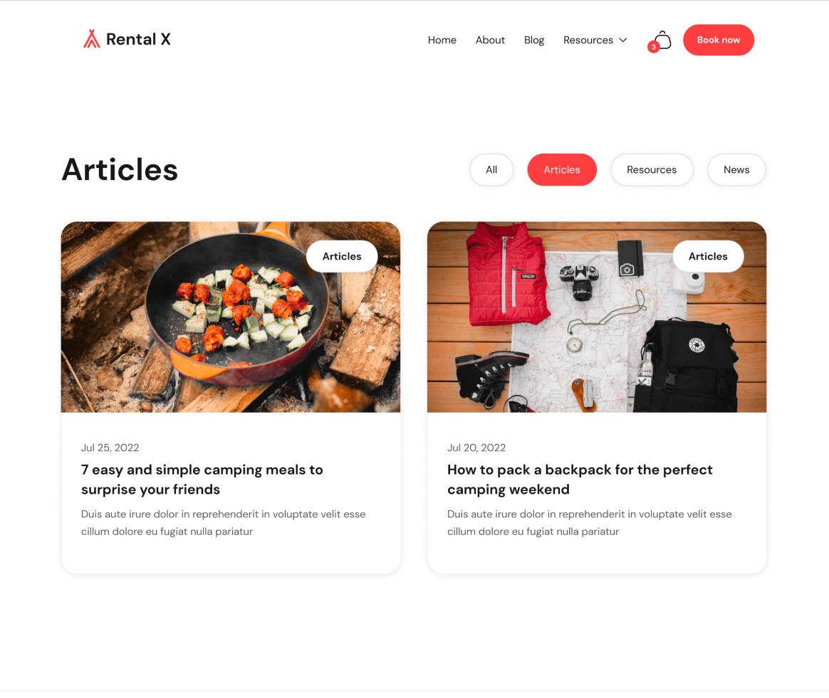 Rental X - Blog Category page - Hostel, Hotel & Airbnb Webflow Template Webflow Template