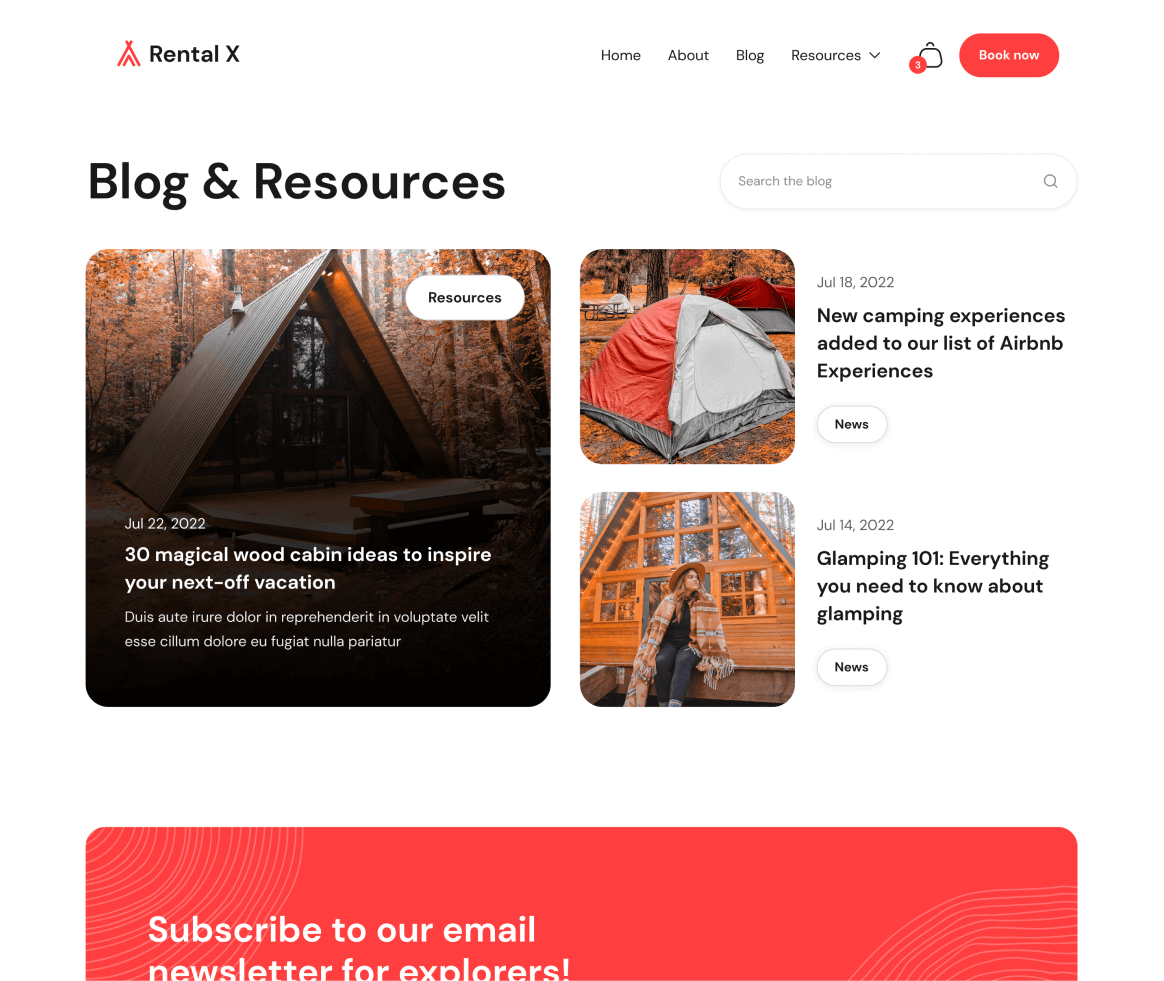 Rental X - Blog page - Hostel, Hotel & Airbnb Webflow Template Webflow Template