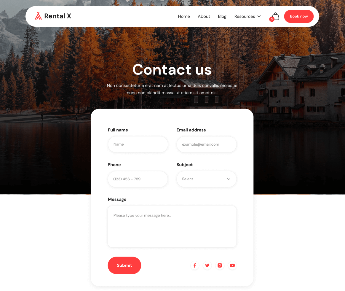 Rental X - Contact page - Hostel, Hotel & Airbnb Webflow Template Webflow Template