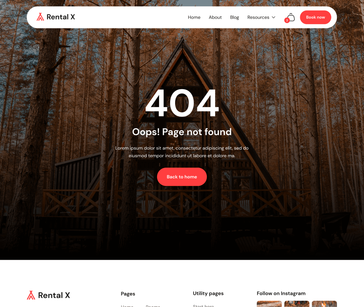 Rental X - 404 not found page - Hostel, Hotel & Airbnb Webflow Template Webflow Template
