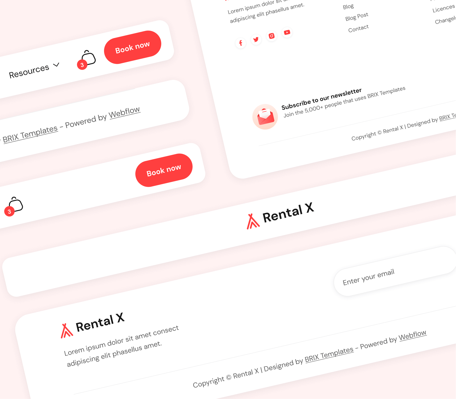Rental X - 3 Headers and Footers - Hostel, Hotel & Airbnb Webflow Template Webflow Template