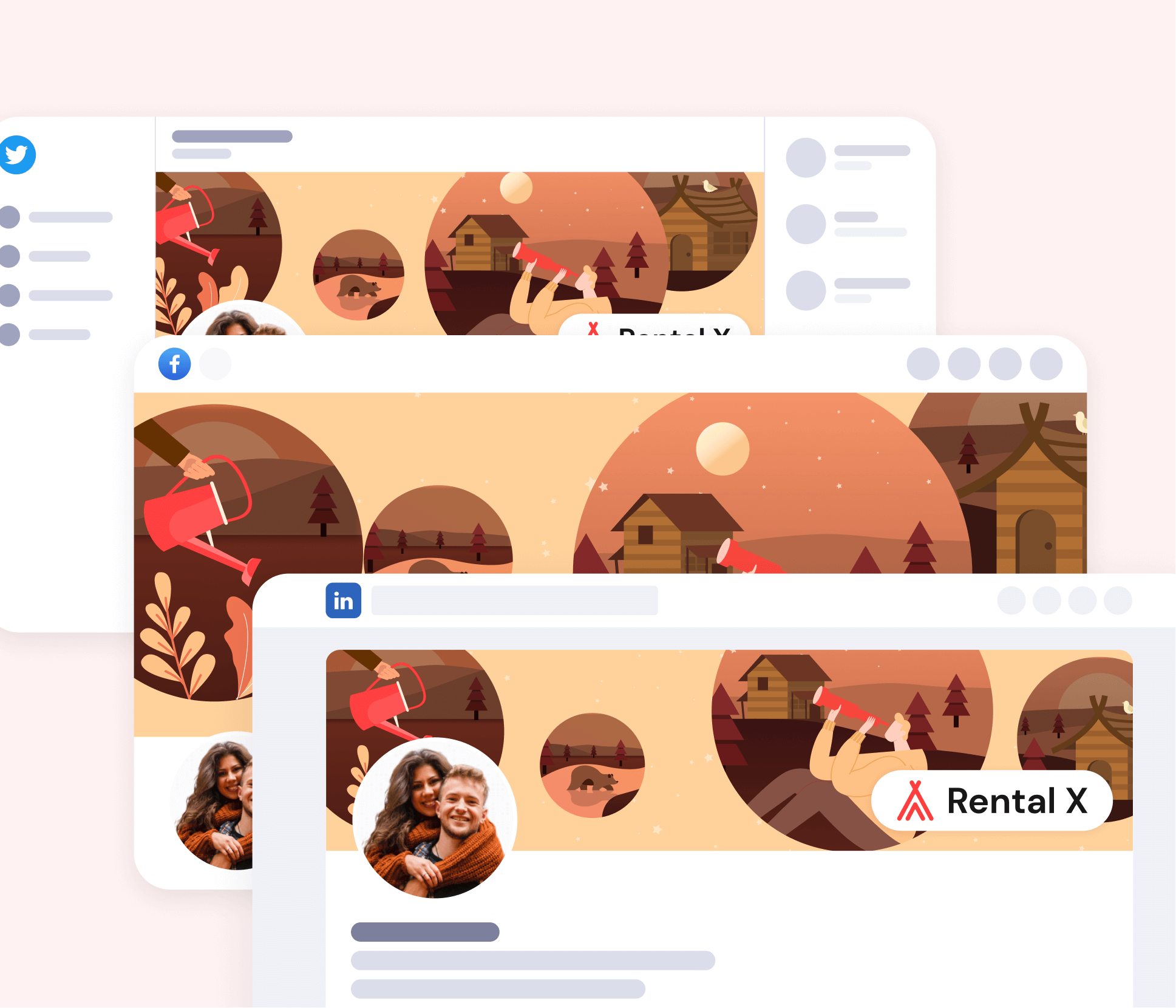 Rental X - 3 Social Media Assets - Hostel, Hotel & Airbnb Webflow Template Webflow Template
