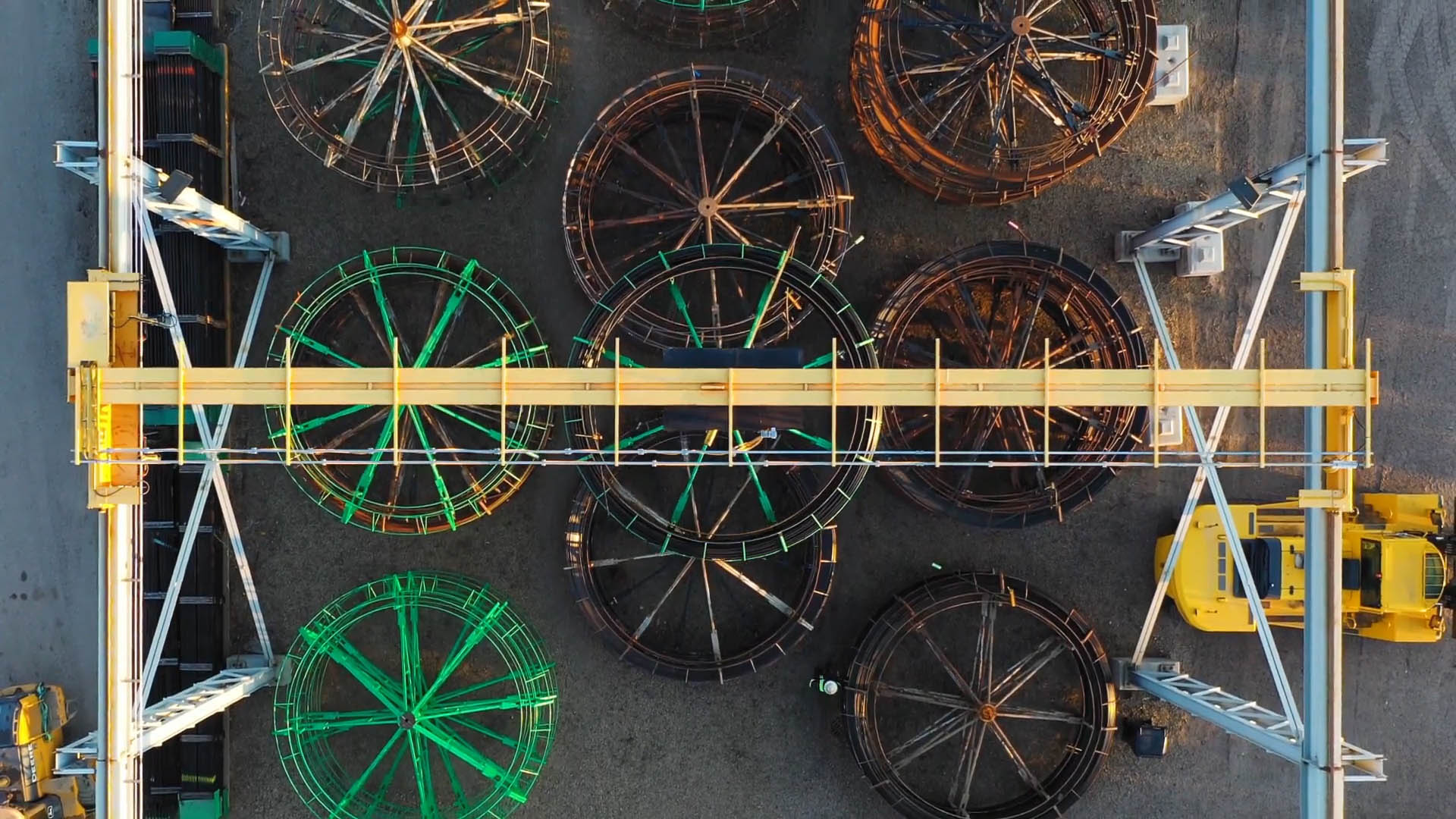 Continuous rod reels at a Lifting Solutions operations facility