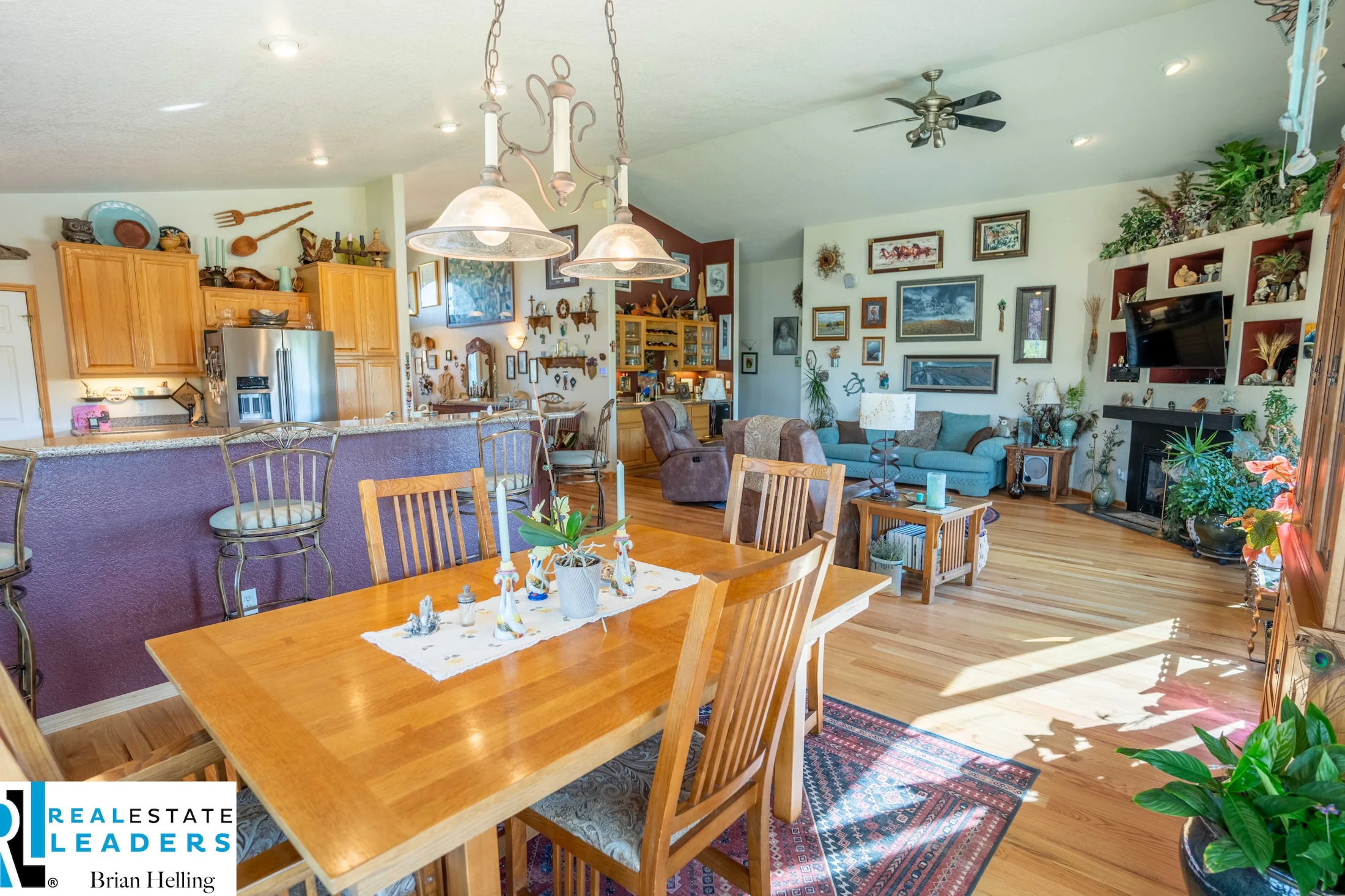 Connected kitchen, dining and living spaces