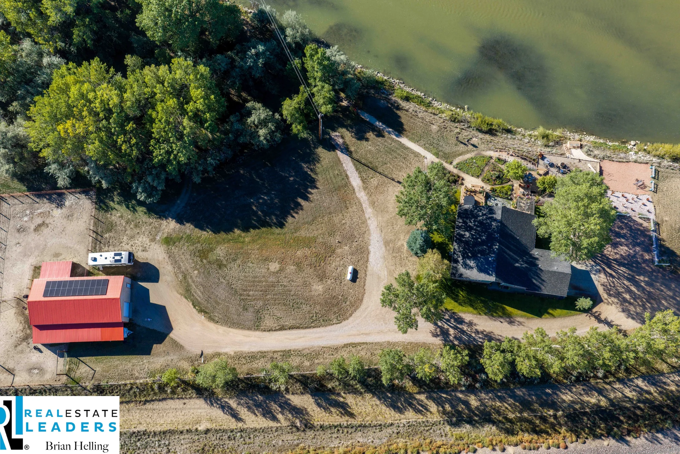 Home, outbuilding and grounds from above