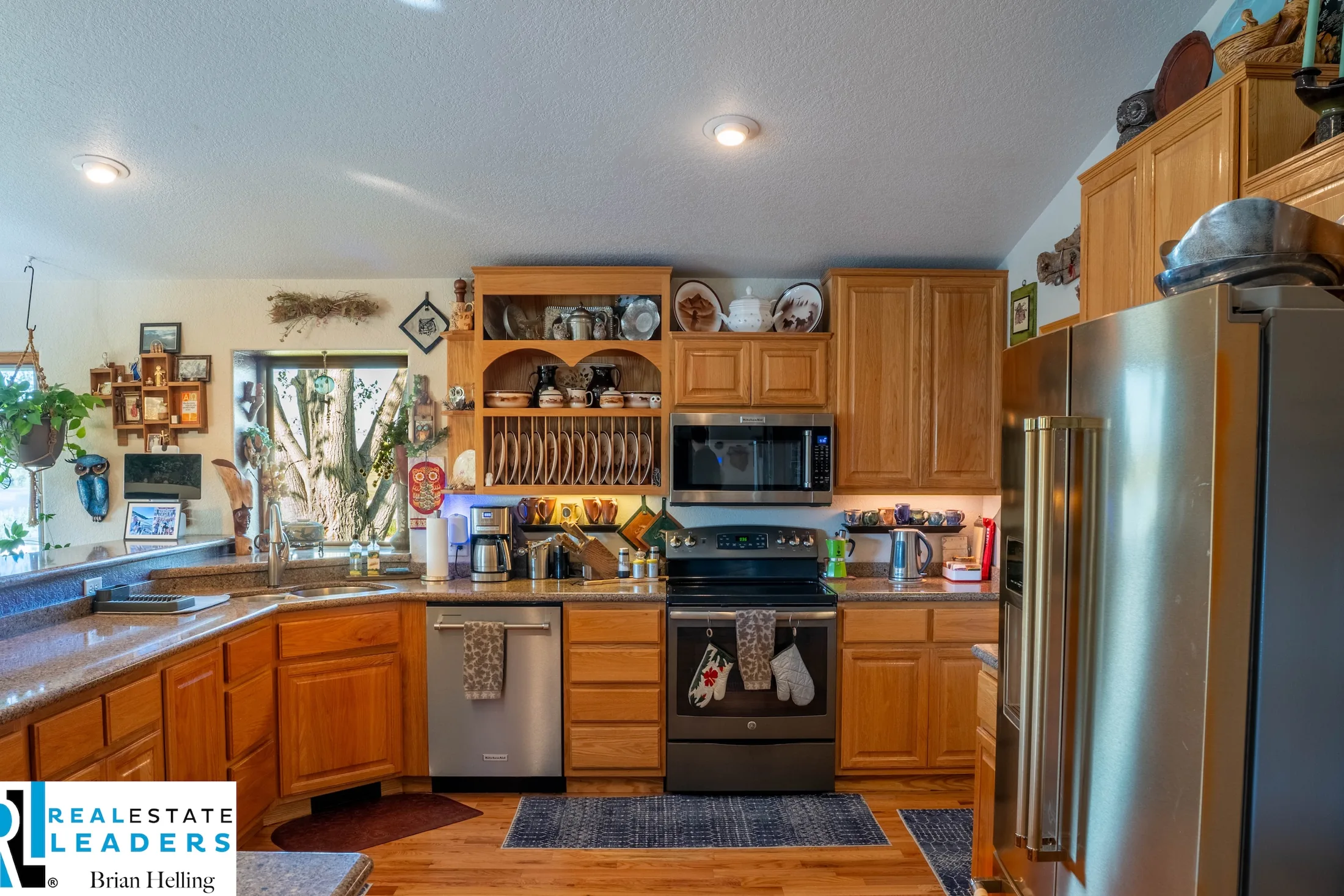 Wood cabinetry and kitchen appliances