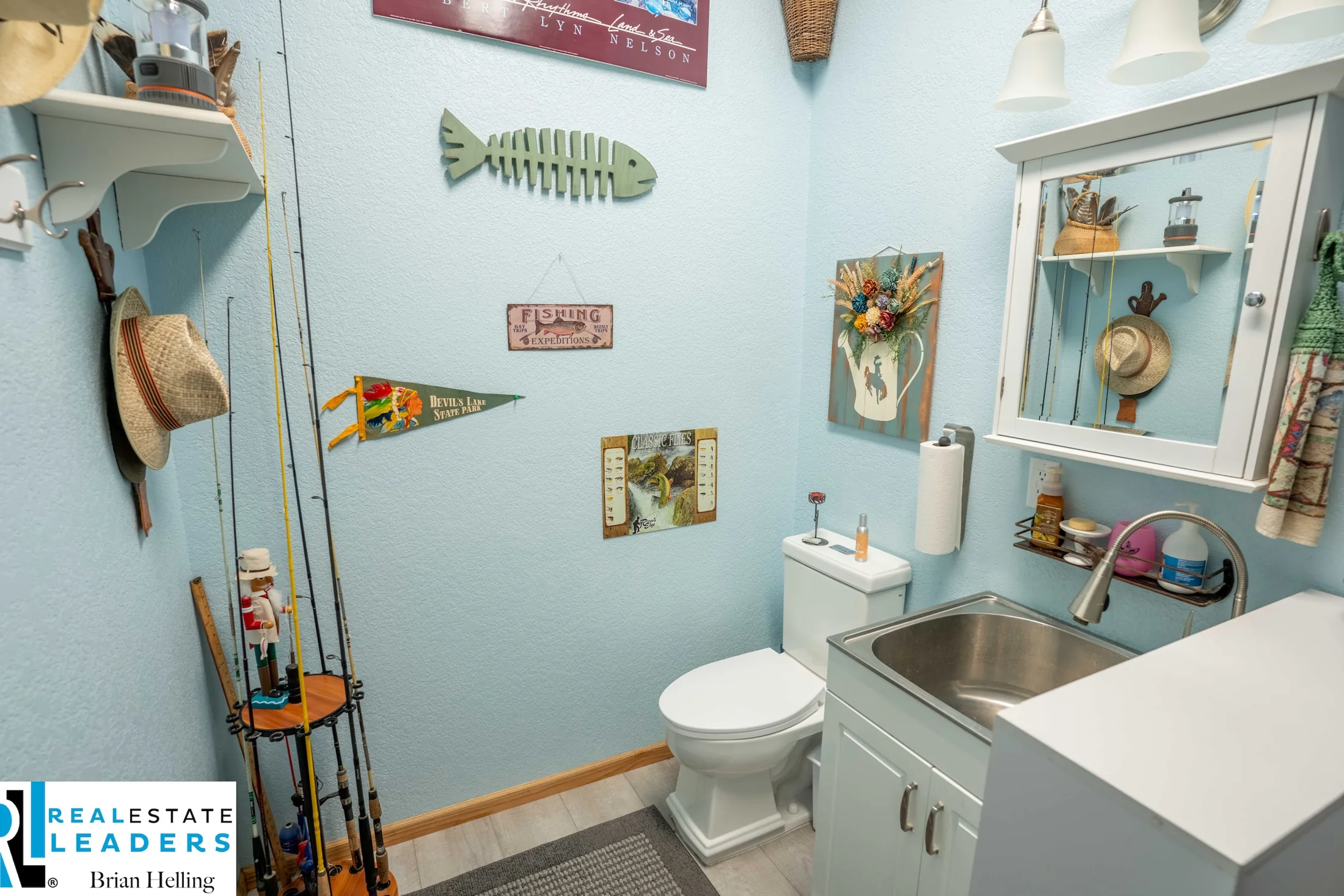 The half bathroom and vanity