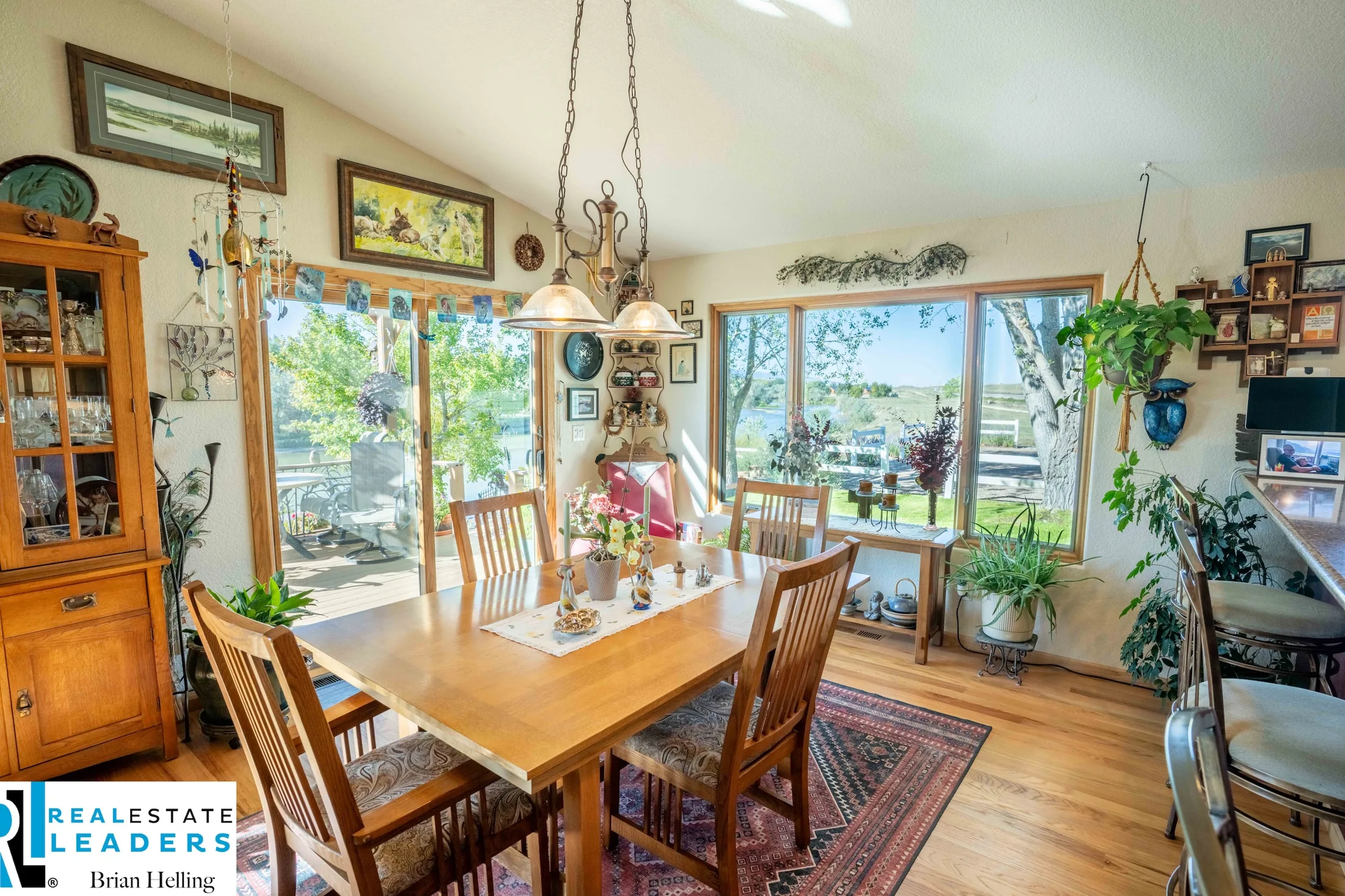Dining space with windows toward the deck