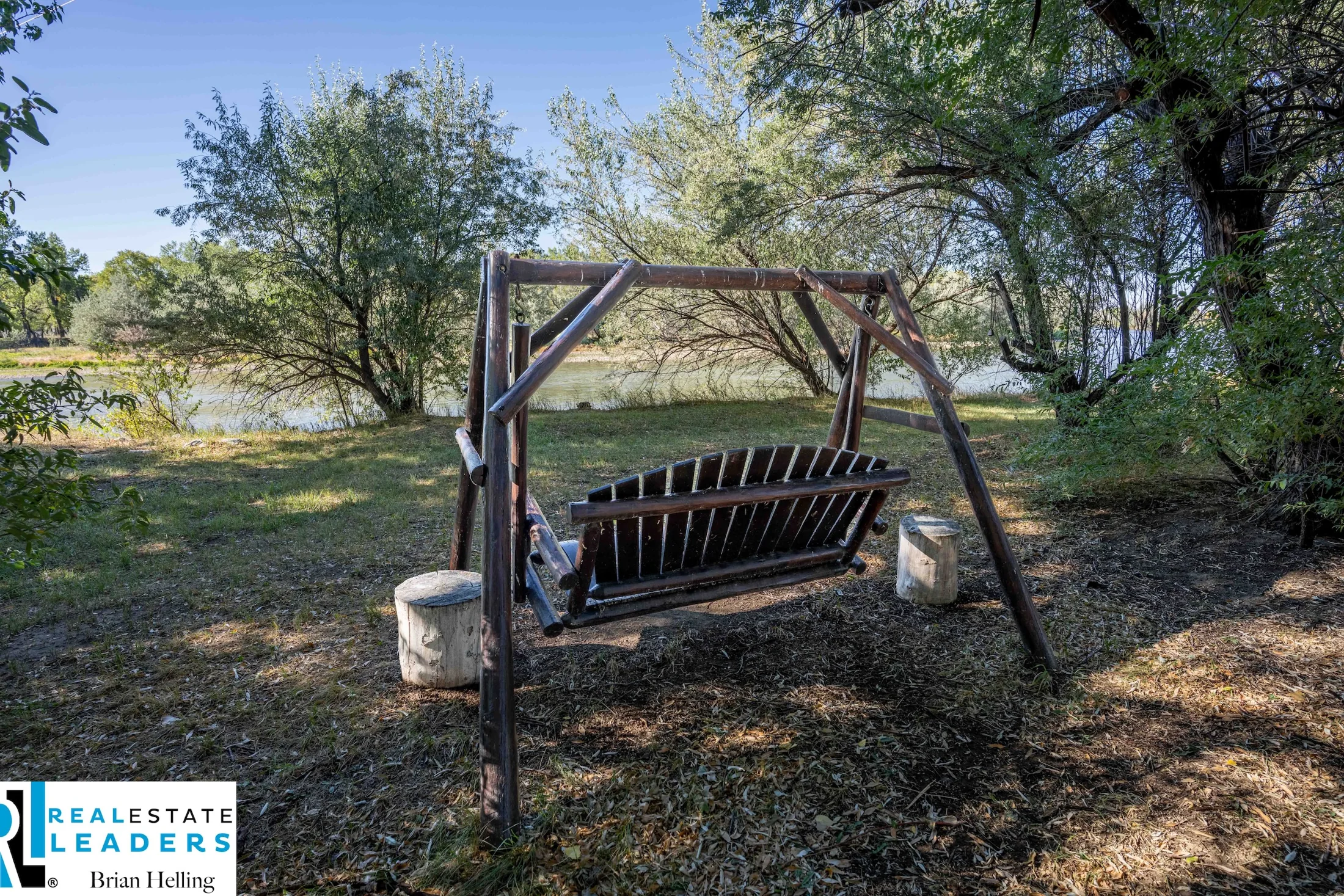 A garden swing beneath the trees