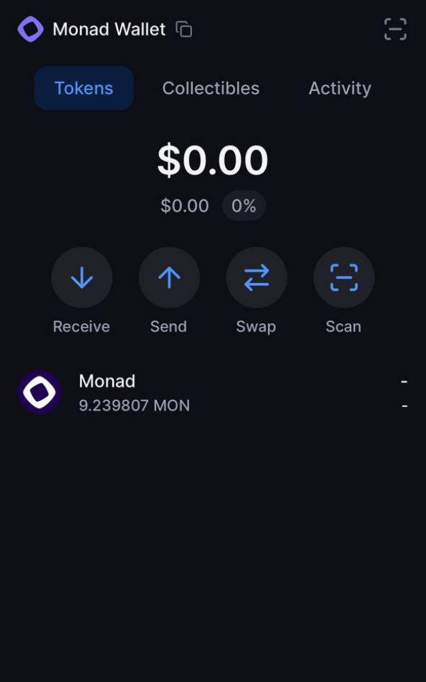 Screenshot of Backpack Solana Wallet