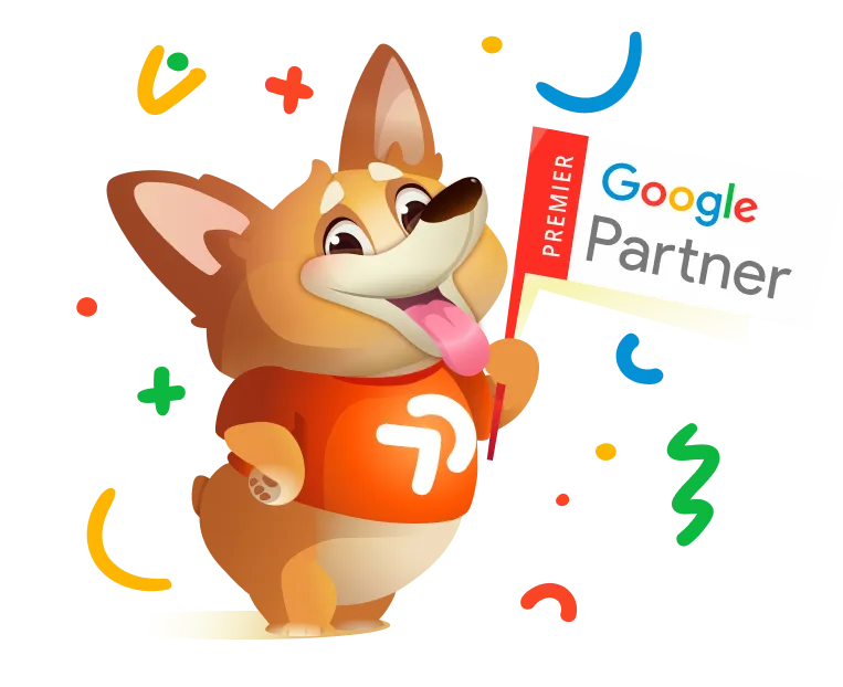Mascot corgi with Google Partner Badge