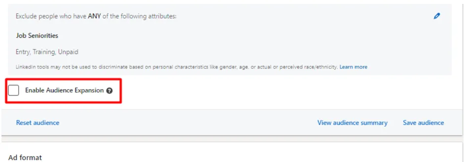 Audience Expansion is turned off