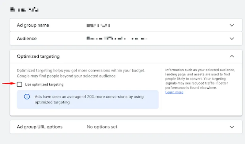 Audience Expansions/Optimized targeting is enabled in Display/Demand Gen/YouTube