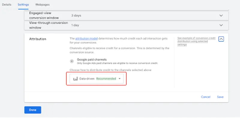 Select the desired attribution in the drop-down window below