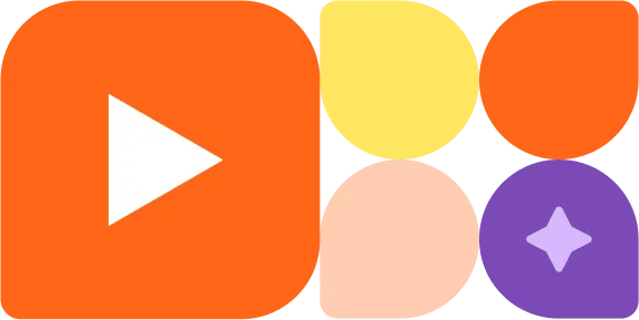 YouTube logo with colorful abstract shapes to the right.