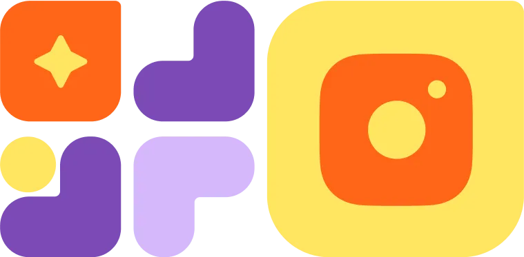 Colorful abstract squares and shapes in orange, purple, and yellow forming a modern geometric design.