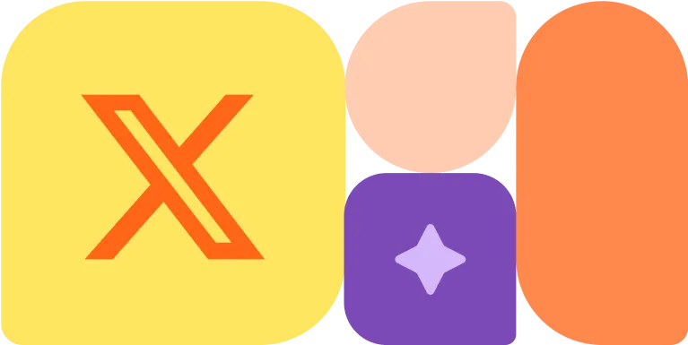 Colorful geometric shapes with an orange stylized X on a yellow rounded square and star on a purple square.