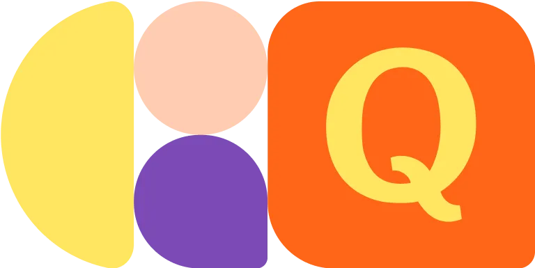Quora logo with stylized shapes in yellow, peach, purple, and an orange square containing a yellow letter Q.