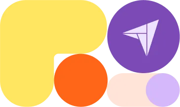 Abstract geometric shapes in yellow, orange, purple, and peach forming a modern design.