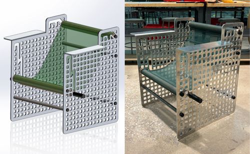 construct chair CAD screenshot and final product photo