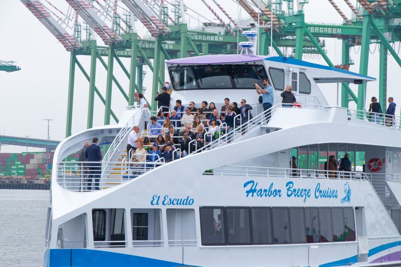 Harbor Breeze Cruises launched El Escudo, a 350-passenger hybrid harbor craft at the Port of Los Angeles featuring some of the newest emission-reduction technologies on the market. The vessel is capable of operating in fully electric, diesel, or hybrid modes. Development and testing was through the Los Angeles Marine Emission Reduction (LA MER) Project with financial support from a $31 million CARB grant and $30 million in project partner matching funds. The result of a Port-led partnership with Harbor Breeze Cruises, the California Air Resources Board (CARB), and the Port of Long Beach, the project demonstrates scalable low-emission harbor craft technology.