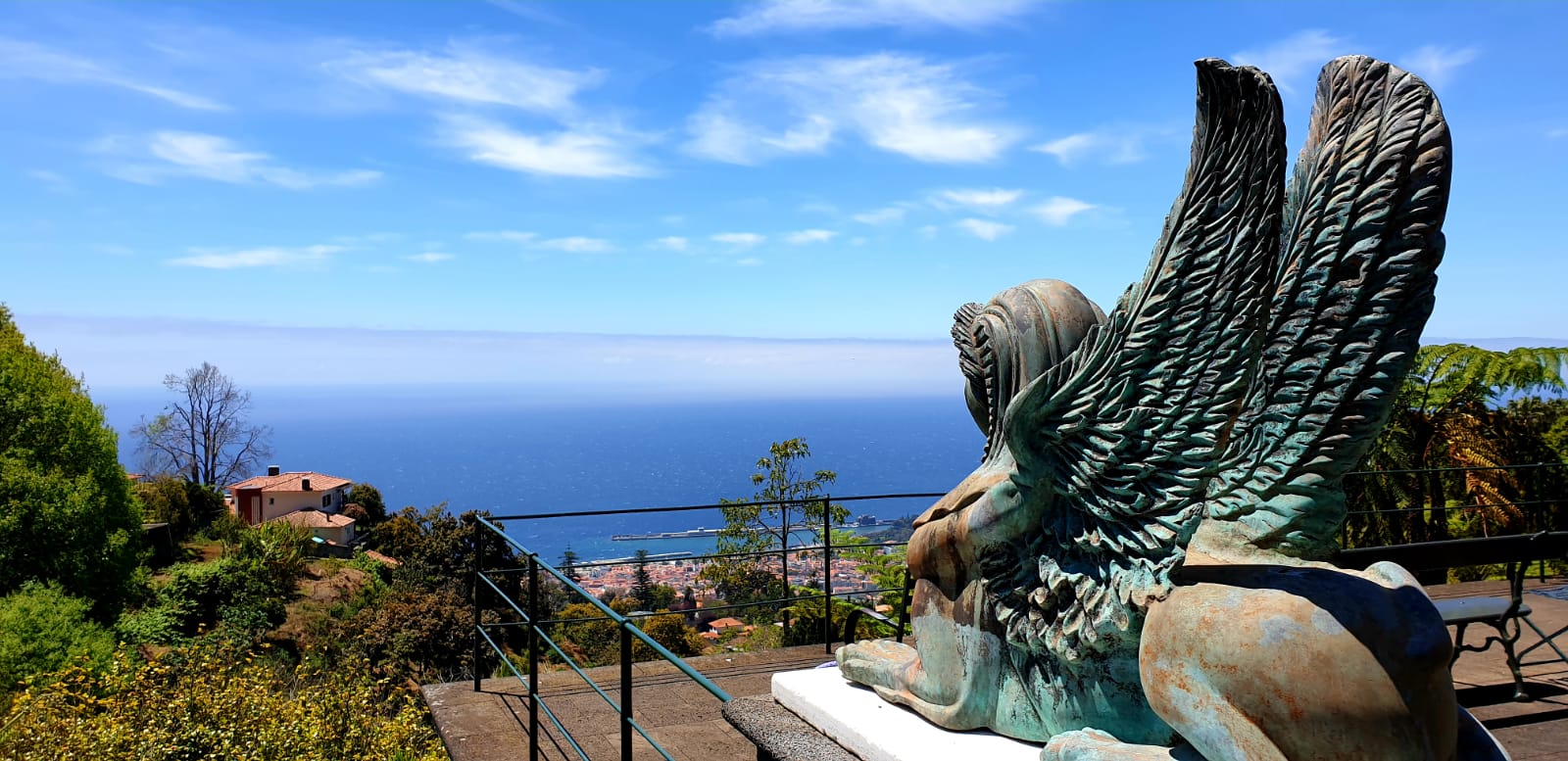 A statue overlooking the city of Funchal from the Tropical Garden. 