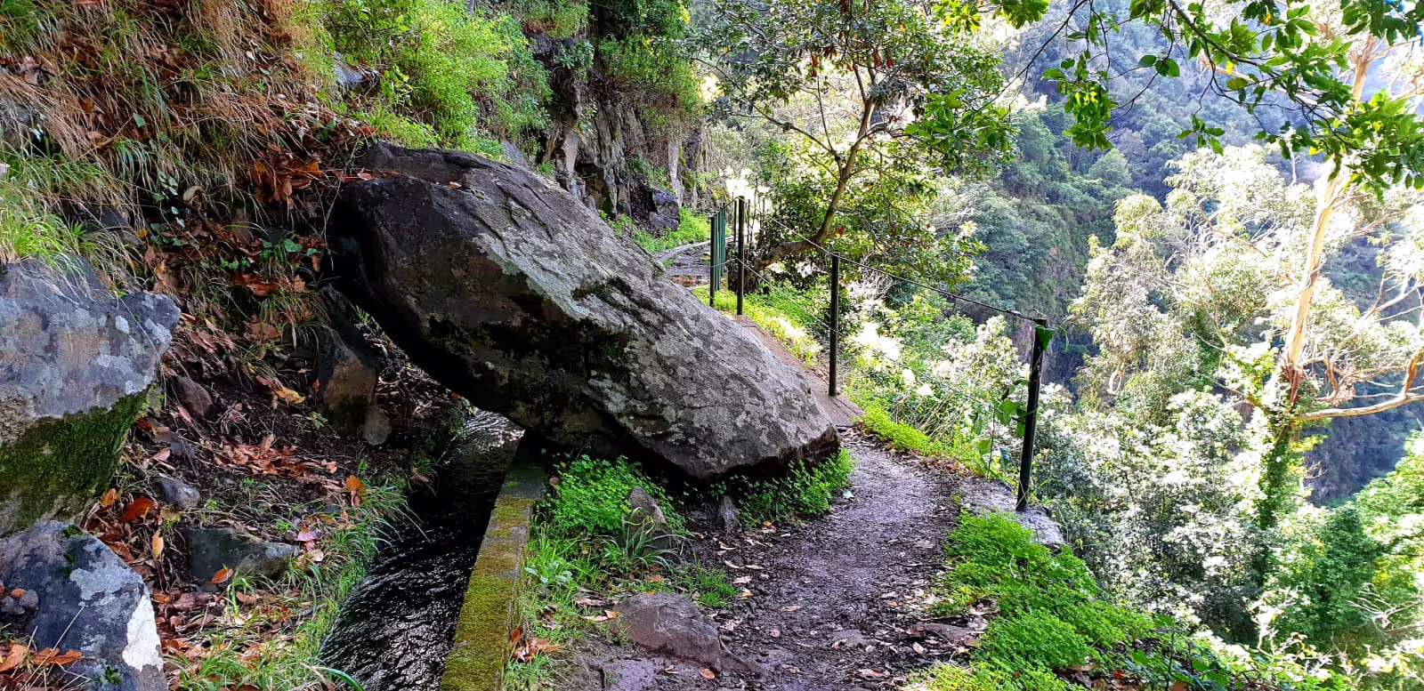 A stone fall on the levada long ago Lombada da Ponta do Sol