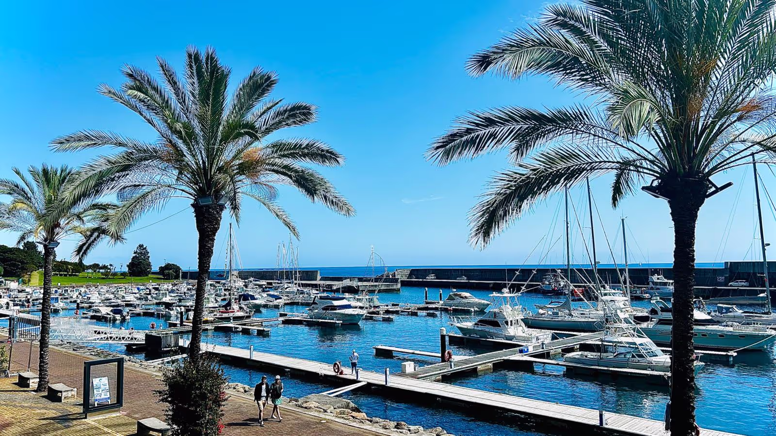The private yacht harbor of Calheta beach with its famous restaurants.