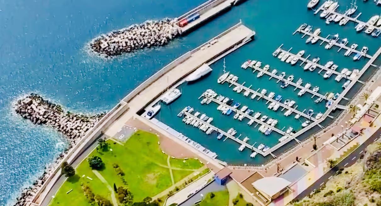 A view from far above of Calheta Beach
